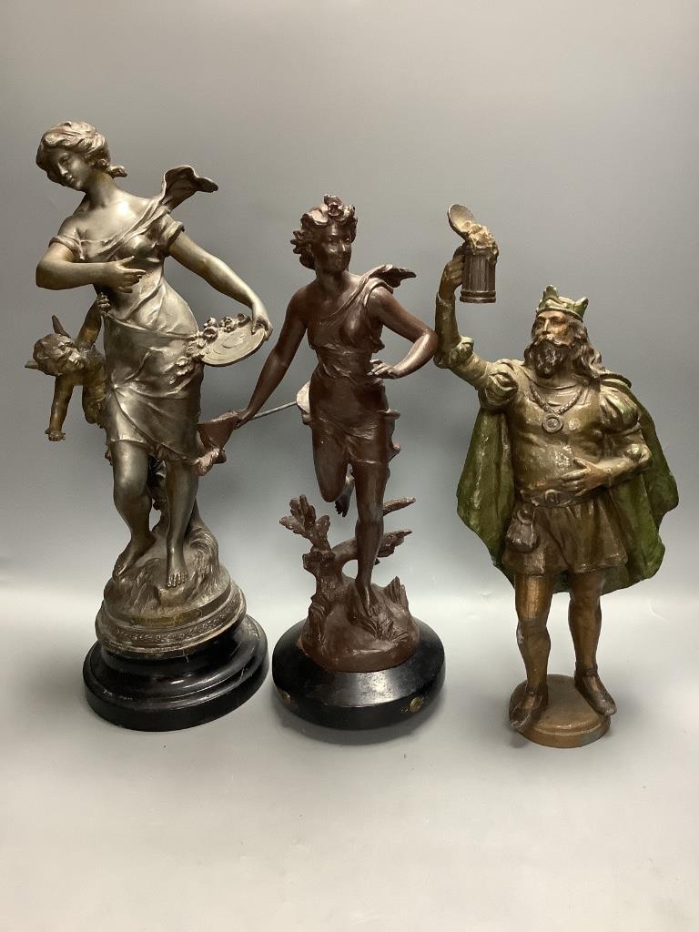 Five spelter figures